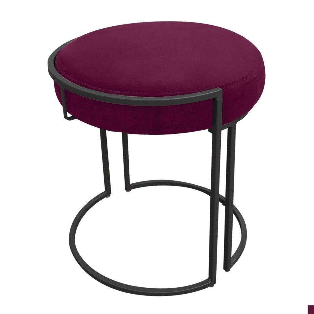 Kit 02 Puff Love Suede Base Preto Vinho - 1