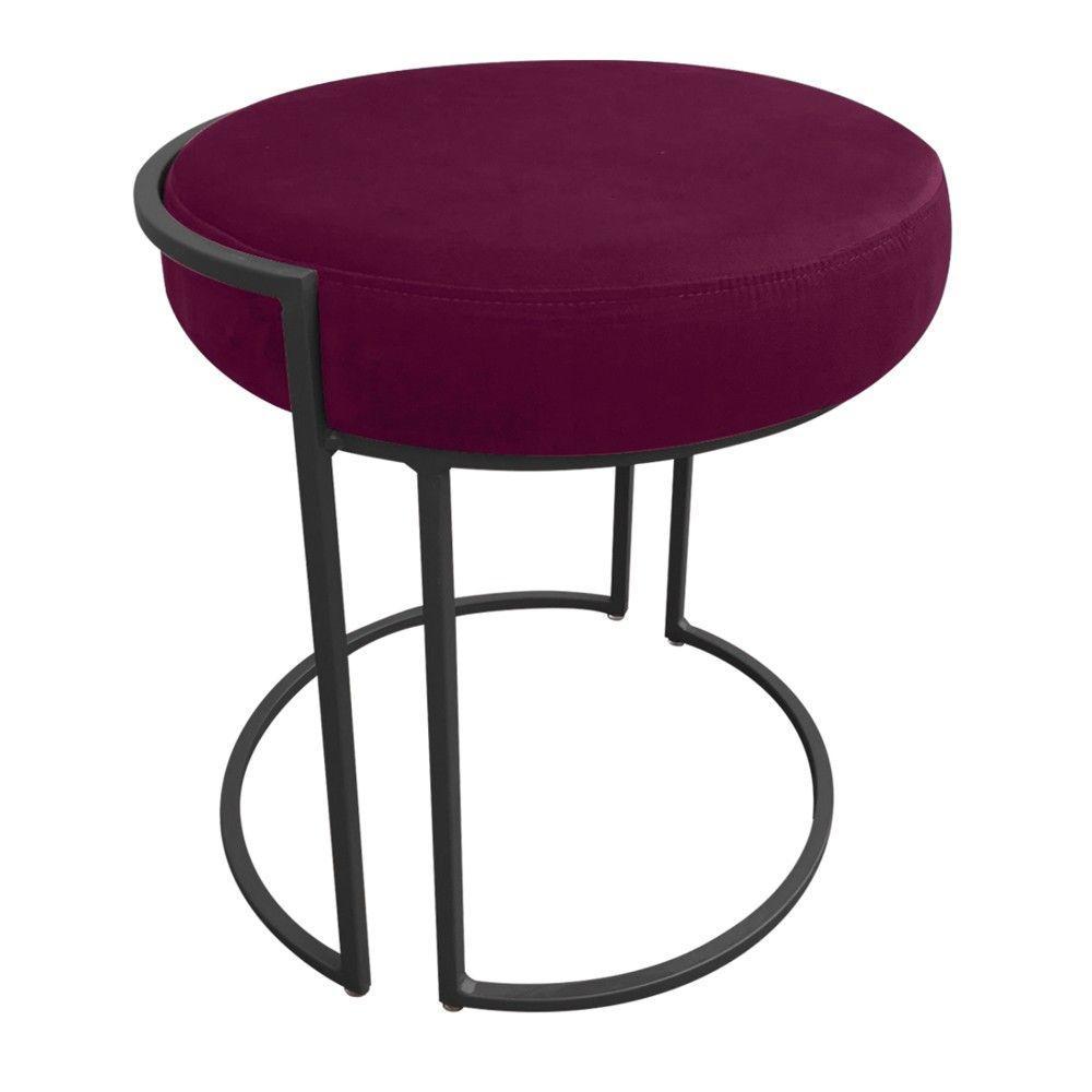 Kit 02 Puff Love Suede Base Preto Vinho - 5