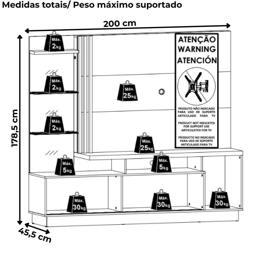 Estante Home Tv 60 Polegadas 200 Cm Frizz Plus Madetec Fend Naturale - 3