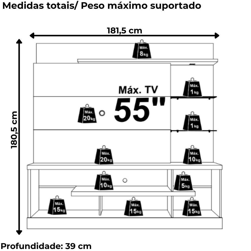 Estante Home Tv 55 Polegadas 2 Portas 181 Cm Alan Madetec Calacata Off White - 3