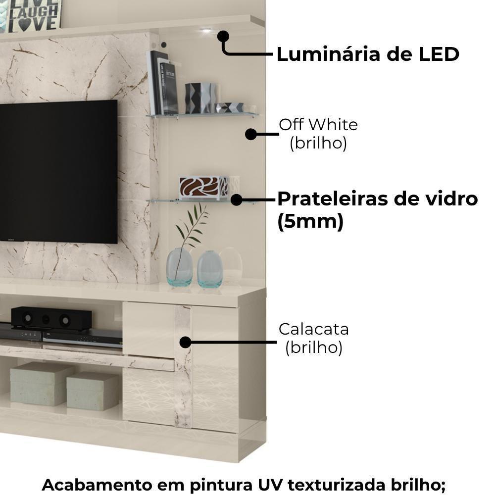 Estante Home Tv 55 Polegadas 2 Portas 181 Cm Alan Madetec Calacata Off White - 5