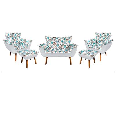 Kit 01 Namoradeira 02 Poltronas 02 Puffs Estampado Pés Palito