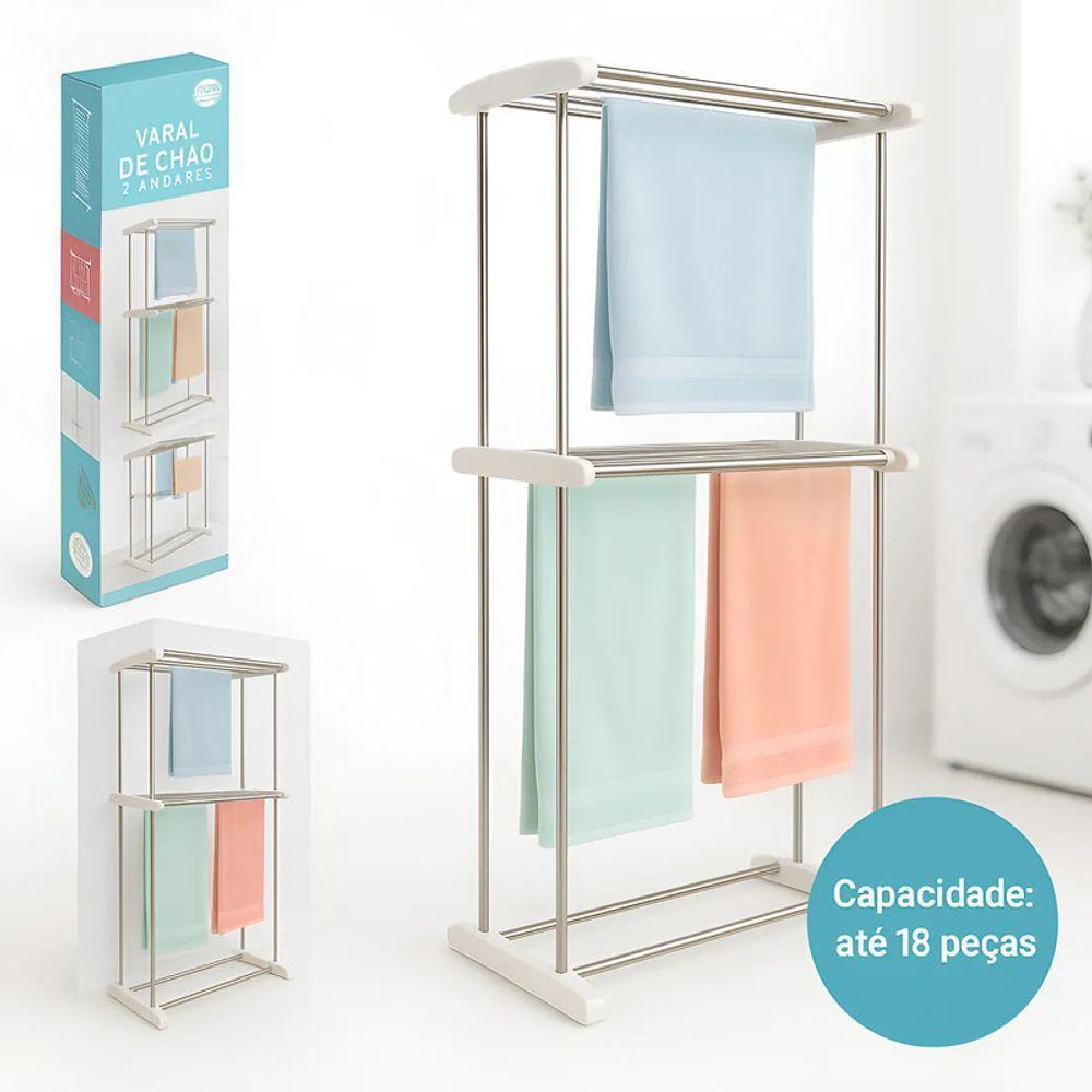 Varal De Chão Roupas Dobrável 2 Andares Reforçados Retrátil - 1