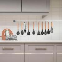 Kit 12 Peças Utensílios De Cozinha De Silicone E Cabo De Madeira Resistente Fácil De Limpar - Preto