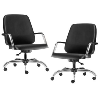 Kit 02 Cadeiras Executiva Diretor Cromado Maxxer F02 Preto