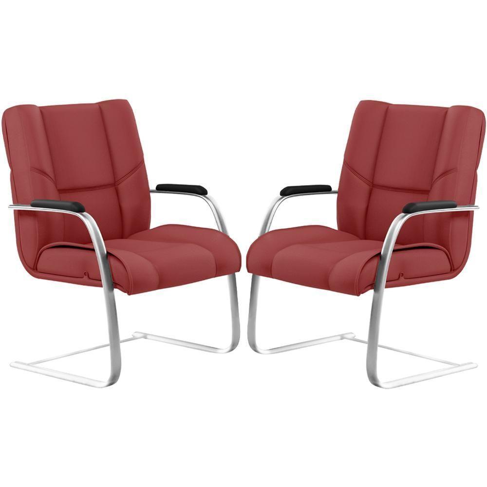 Kit 02 Cadeiras De Escritório Tecido Sintético Vermelho - 1