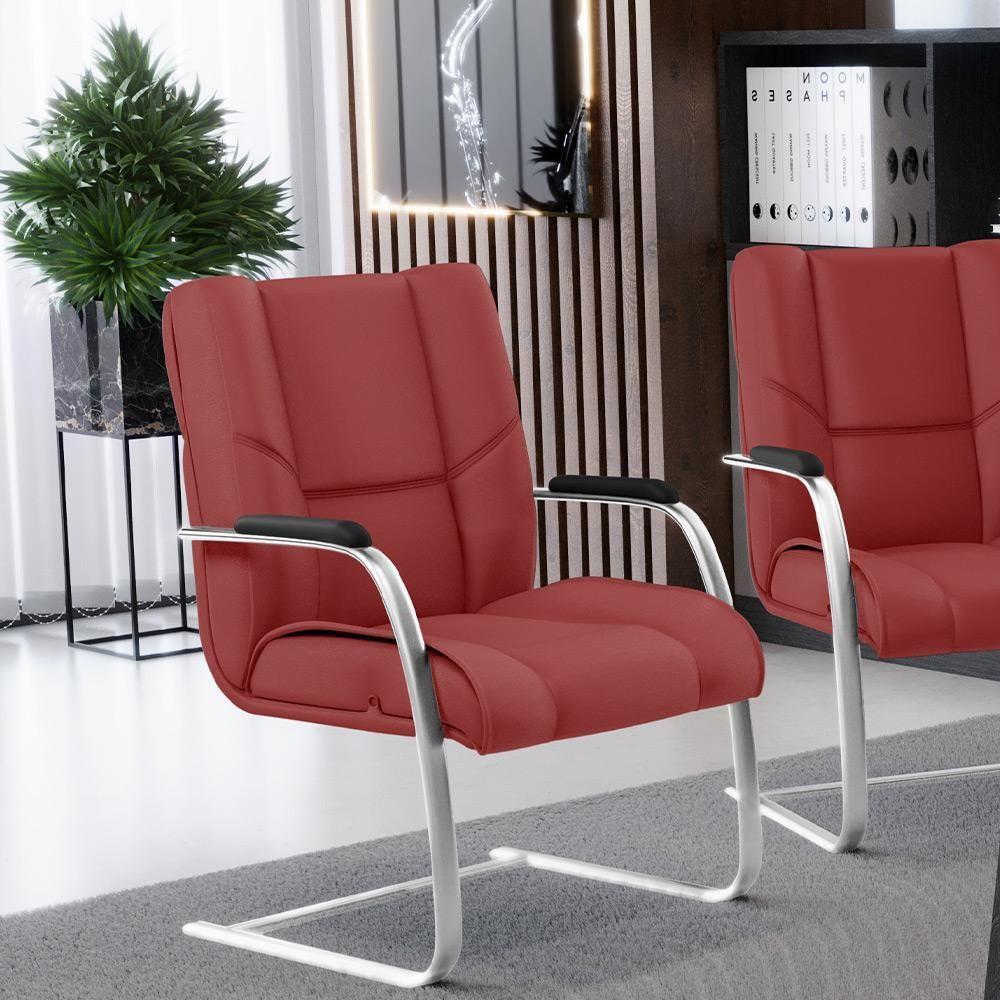 Kit 02 Cadeiras De Escritório Tecido Sintético Vermelho - 6