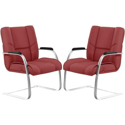 Kit 02 Cadeiras De Escritório Tecido Sintético Vermelho