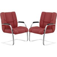 Kit 02 Cadeiras De Escritório Tecido Sintético Vermelho - 1