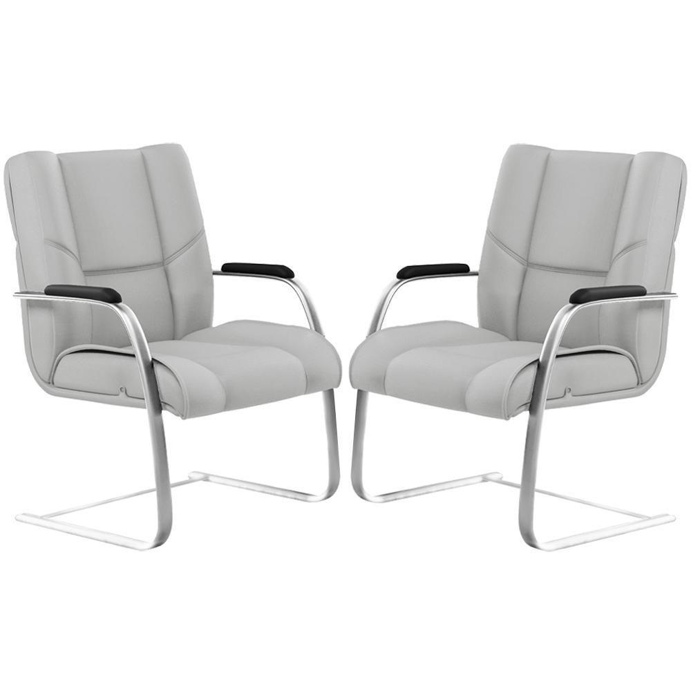 Kit 02 Cadeiras De Escritório Tecido Sintético Cinza - 1