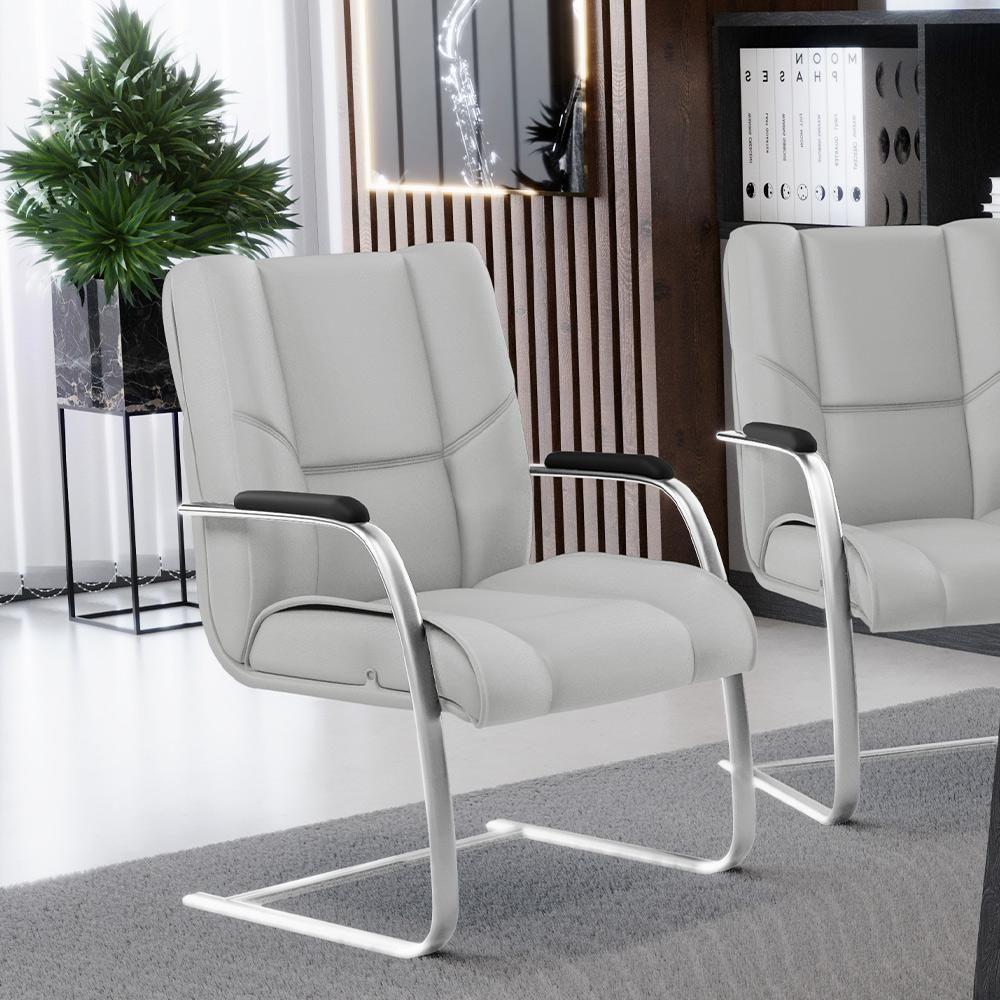 Kit 02 Cadeiras De Escritório Tecido Sintético Cinza - 7