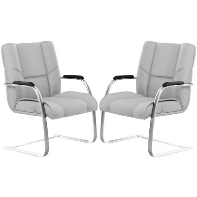 Kit 02 Cadeiras De Escritório Tecido Sintético Cinza