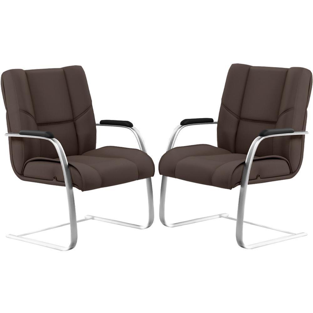 Kit 02 Cadeiras De Escritório Tecido Sintético Marrom - 1