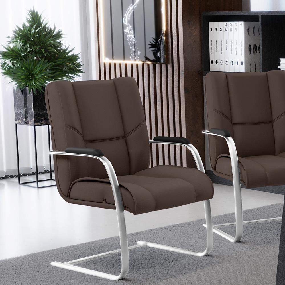 Kit 02 Cadeiras De Escritório Tecido Sintético Marrom - 6