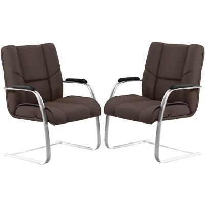 Kit 02 Cadeiras De Escritório Tecido Sintético Marrom