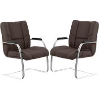 Kit 02 Cadeiras De Escritório Tecido Sintético Marrom - 1