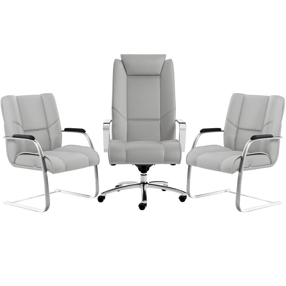 Kit Cadeira Presidente Com 2 Cadeiras Fixas Cinza - 1