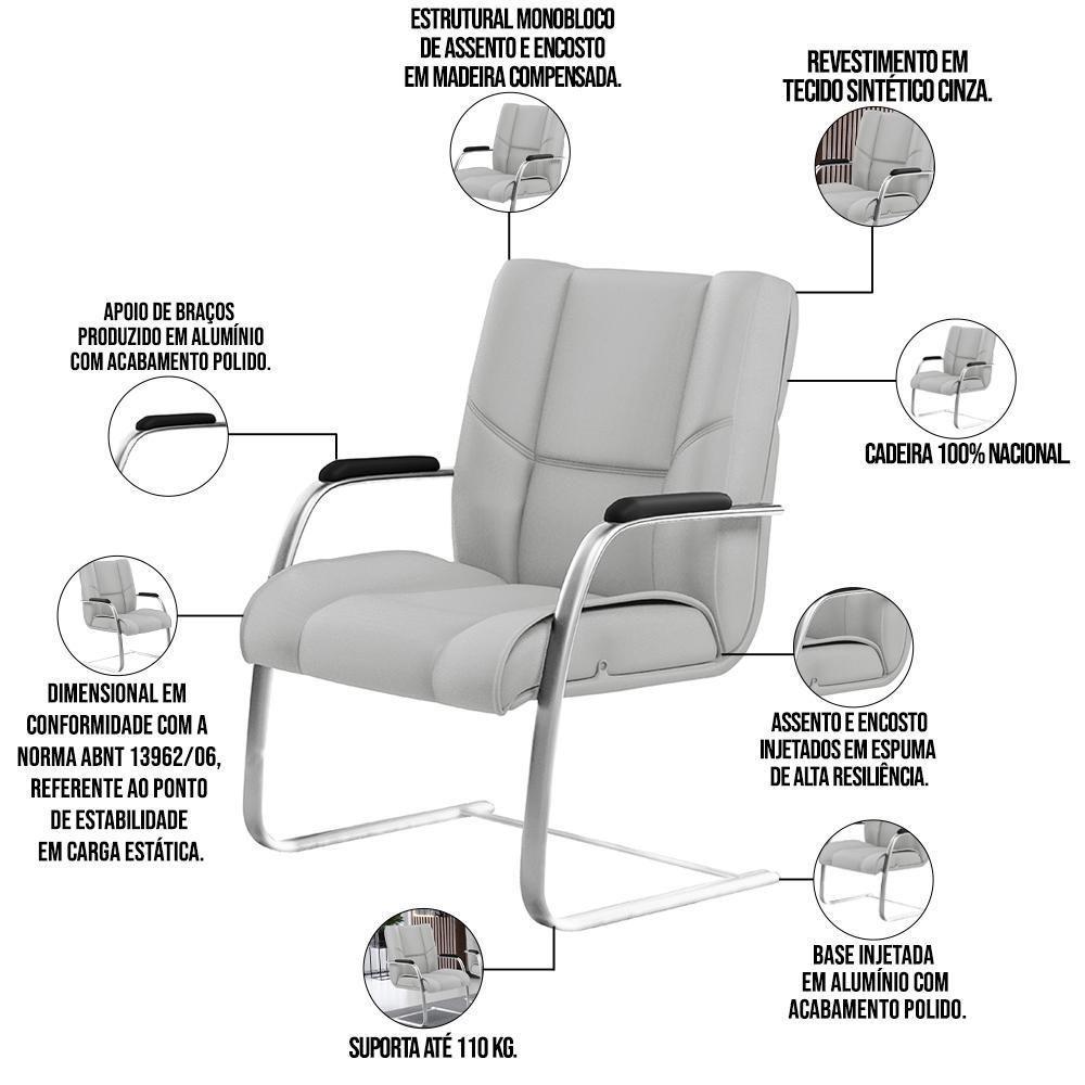 Kit Cadeira Presidente Com 2 Cadeiras Fixas Cinza - 9