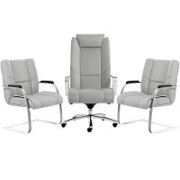 Kit Cadeira Presidente Com 2 Cadeiras Fixas Cinza - 1