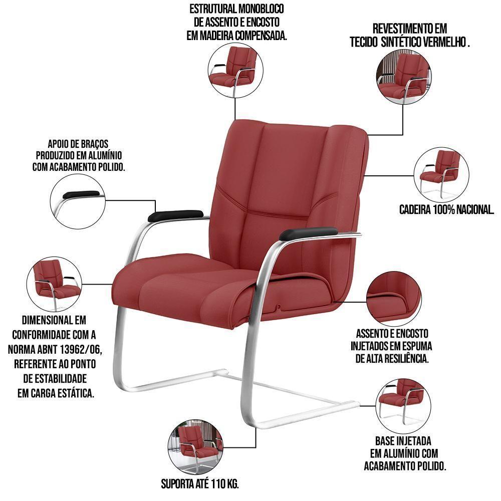 Kit Cadeira Presidente Com 2 Cadeiras Fixas Vermelho - 9