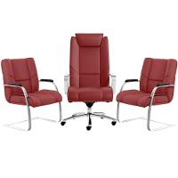 Kit Cadeira Presidente Com 2 Cadeiras Fixas Vermelho - 2