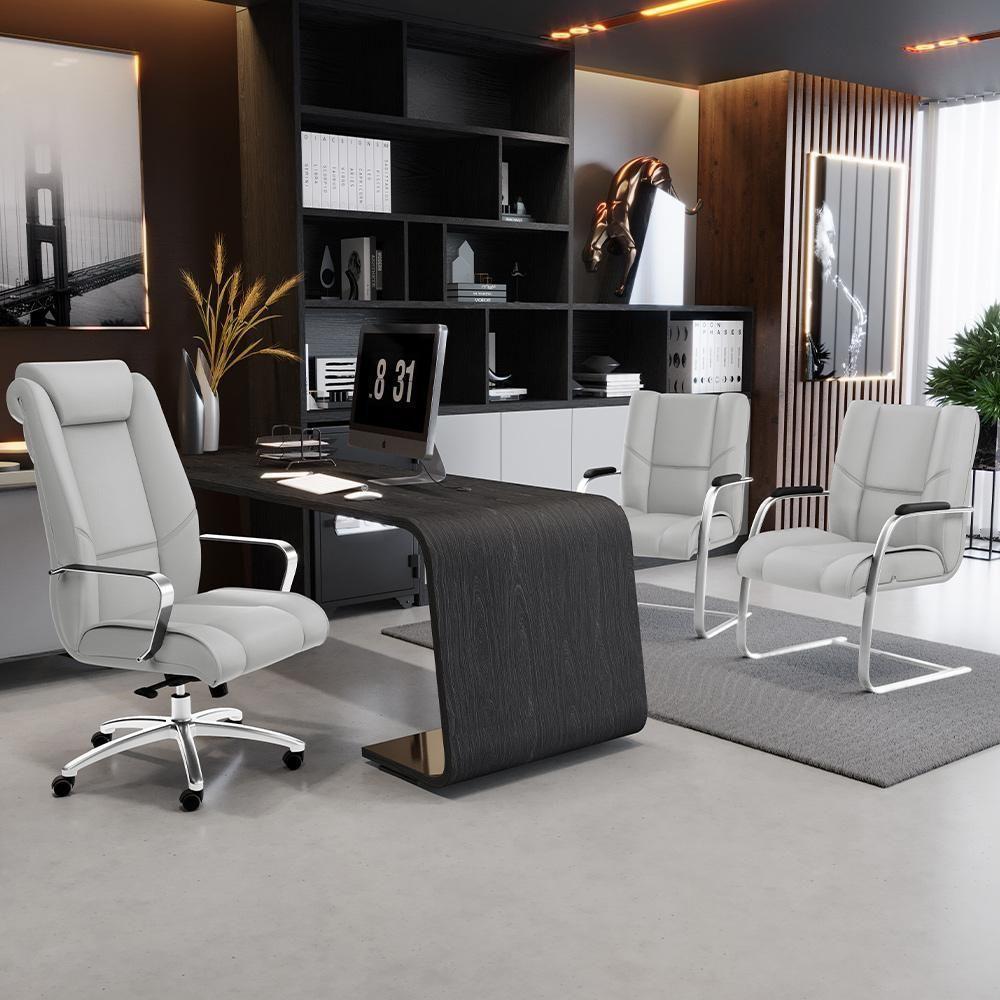 Cadeira De Escritório Fixa Executiva Tecido Sintético Cinza - 5