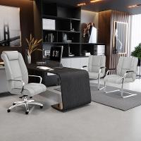 Cadeira De Escritório Fixa Executiva Tecido Sintético Cinza - 5