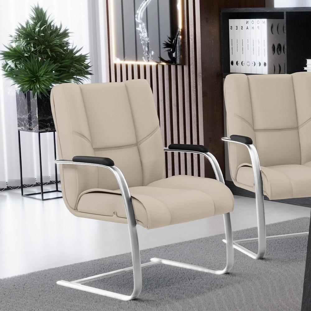 Cadeira De Escritório Fixa Executiva Tecido Sintético Areia - 6