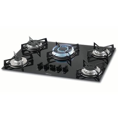 Cooktop Gás Fischer Cooktop F 5 Bocas Vidro Temperado Tripla Chama Mesa Preto