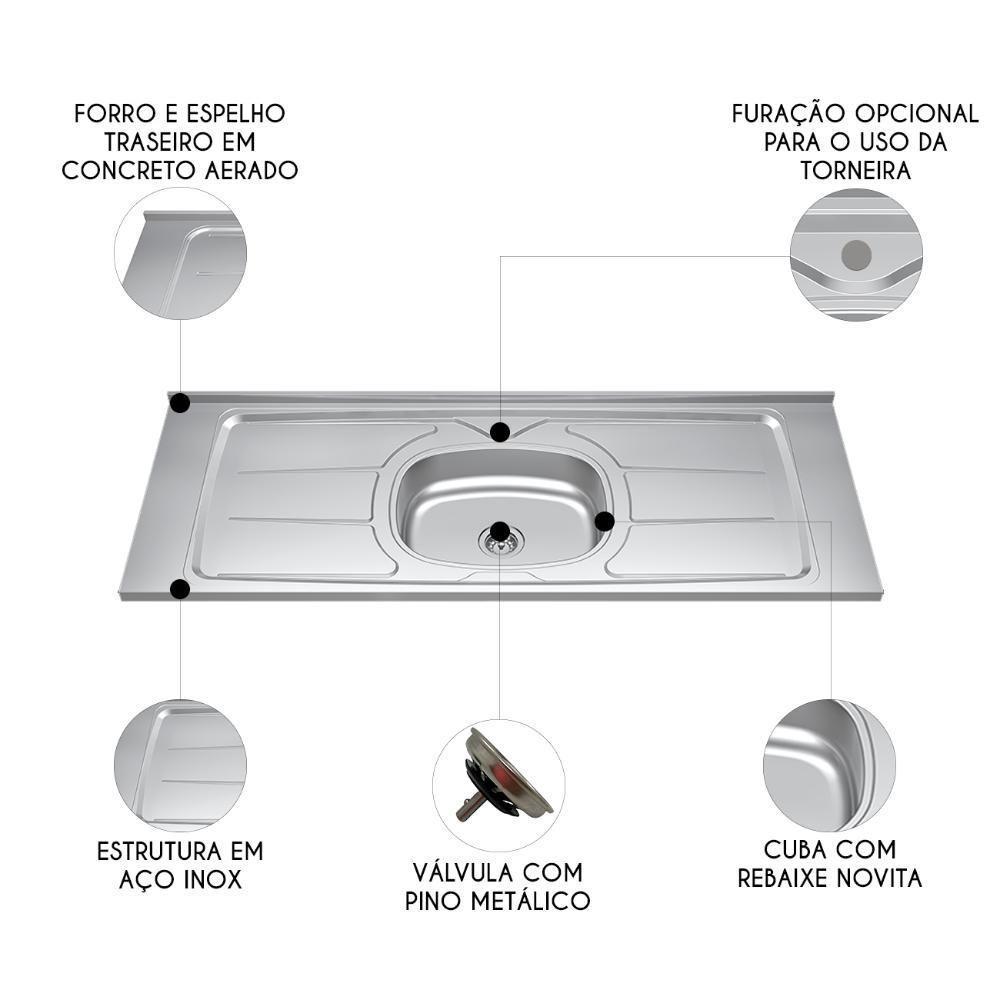 Pia De Cozinha Com Cuba E Válvula Bali 140cm Aço Inox - Ghel Plus - 3