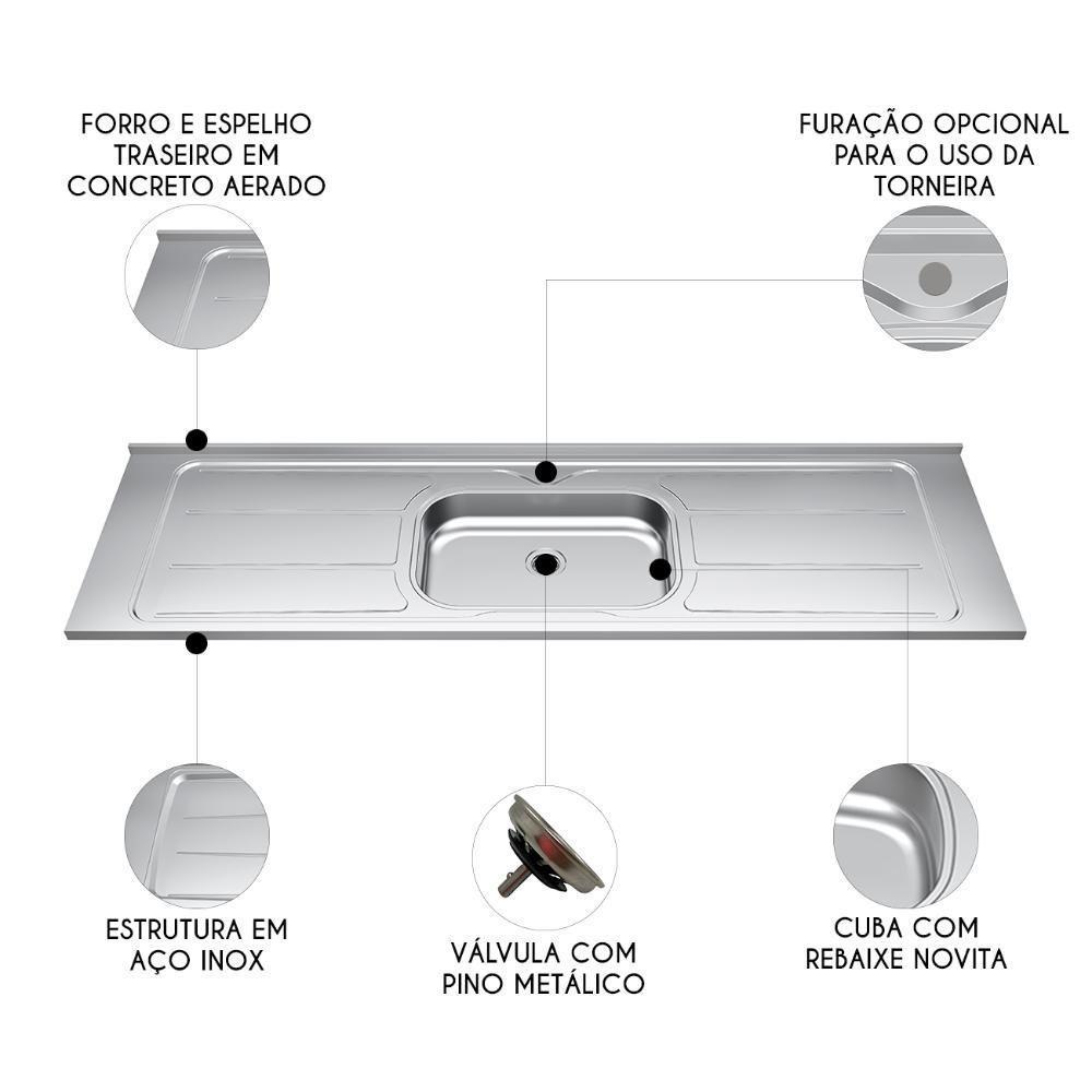Pia De Cozinha Com Cuba E Válvula Bali 200cm Aço Inox - Ghel Plus - 3