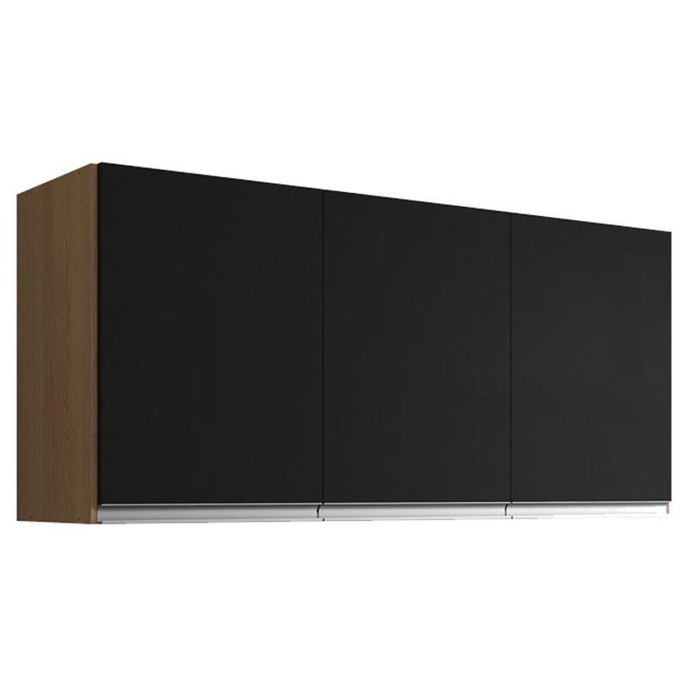 Armário Aéreo Para Cozinha Ambiente Andréia 3 Portas Amendoa Preto - Ajl - 2