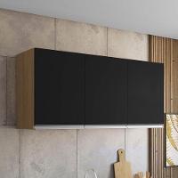 Armário Aéreo Para Cozinha Ambiente Andréia 3 Portas Amendoa Preto - Ajl - 1