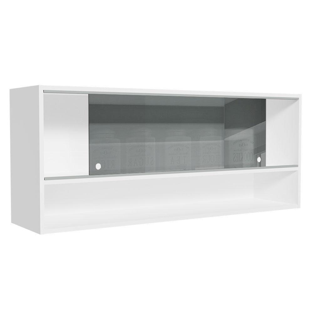 Armário Aéreo 120cm 2 Portas Correr Vidro Neutral 1 Nicho Branco Para Cozinhas Glamy, Lux E Reims Madesa Branco Branco - 2
