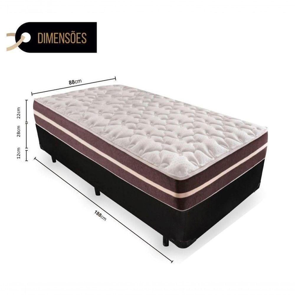 Cama Box Solteiro 88 Tecido Sintético Preto Com Colchão Little Angel Mola Superlastic - 62x88x188 - 3