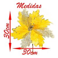 Kit 4 Flores Decoração Natal Artificial Brilho Amarela 30cm - 3