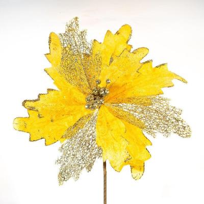 Kit 10 Flores Decoração Natal Artificial Brilho Amarela 30cm