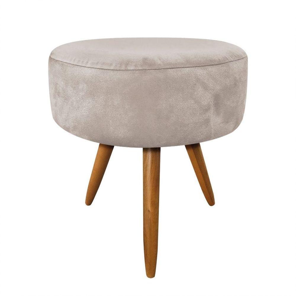 Puff Larissa Suede Bege Pés Palito De Madeira- D'rossi - 1