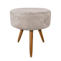 Puff Larissa Suede Bege Pés Palito De Madeira- D'rossi - 1