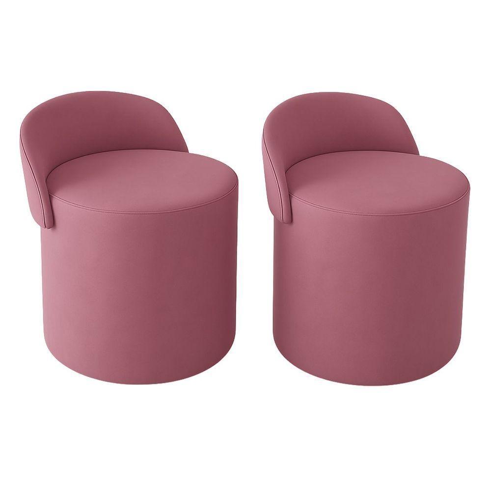 Kit 2 Puff Encosto Suede Redondo Sala Banco Orgânico Quarto Rose - 2