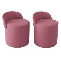 Kit 2 Puff Encosto Suede Redondo Sala Banco Orgânico Quarto Rose - 2