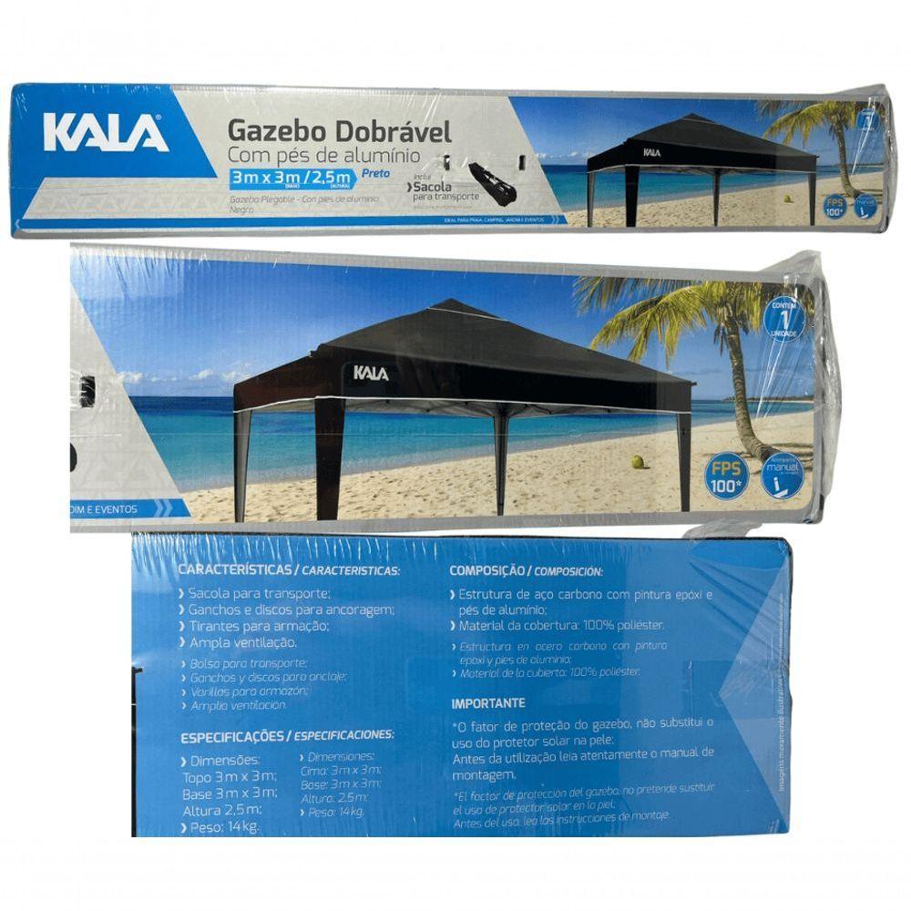 Tenda Gazebo Dobrável 3x3 Sanf Praia Jardim Campo Preto Kala - 4