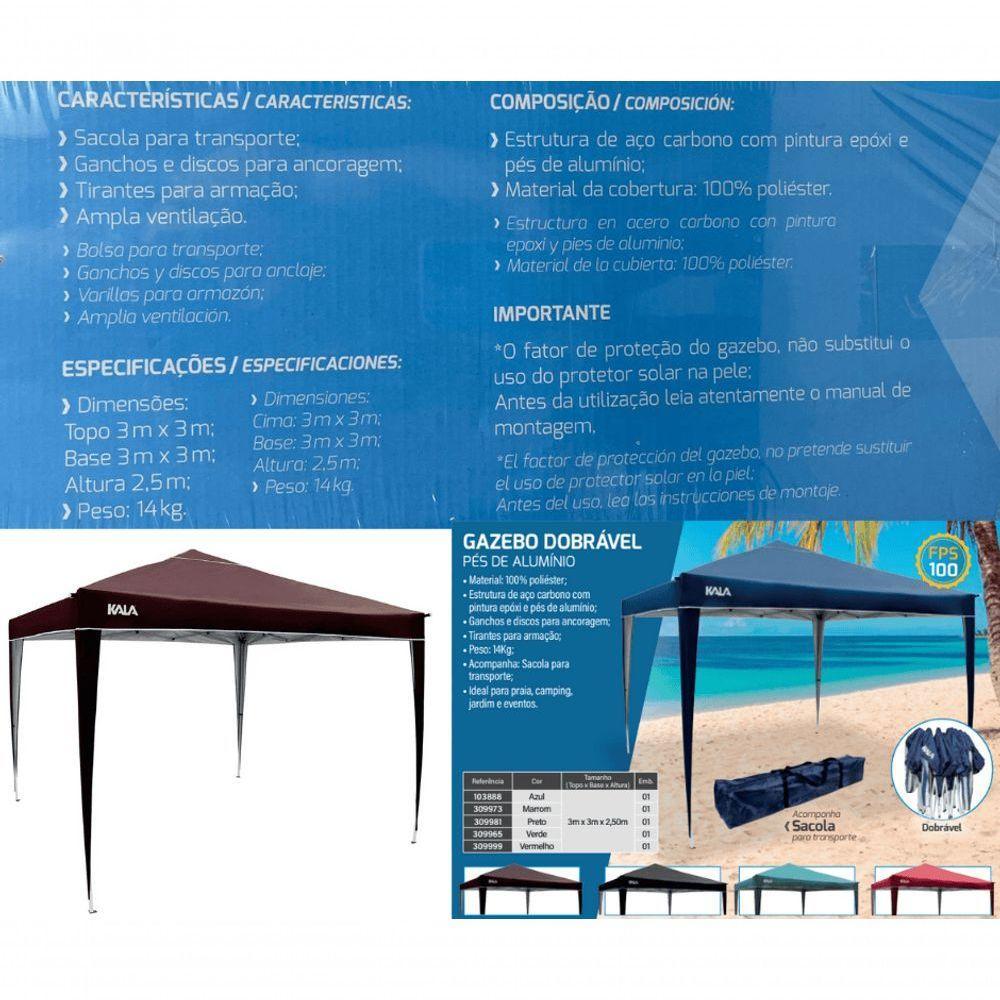 Tenda Gazebo Dobrável 3x3 Sanf Praia Jardim Campo Marro Kala - 3