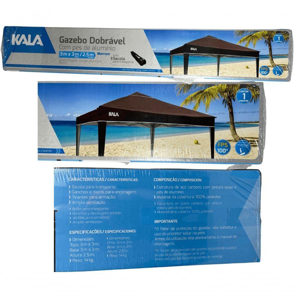 Tenda Gazebo Dobrável 3x3 Sanf Praia Jardim Campo Marro Kala - 5