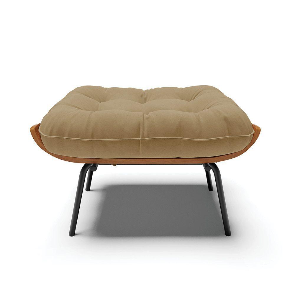 Kit 02 Puffs Costela Linho Palha A32 Base Metálica Preto - 5