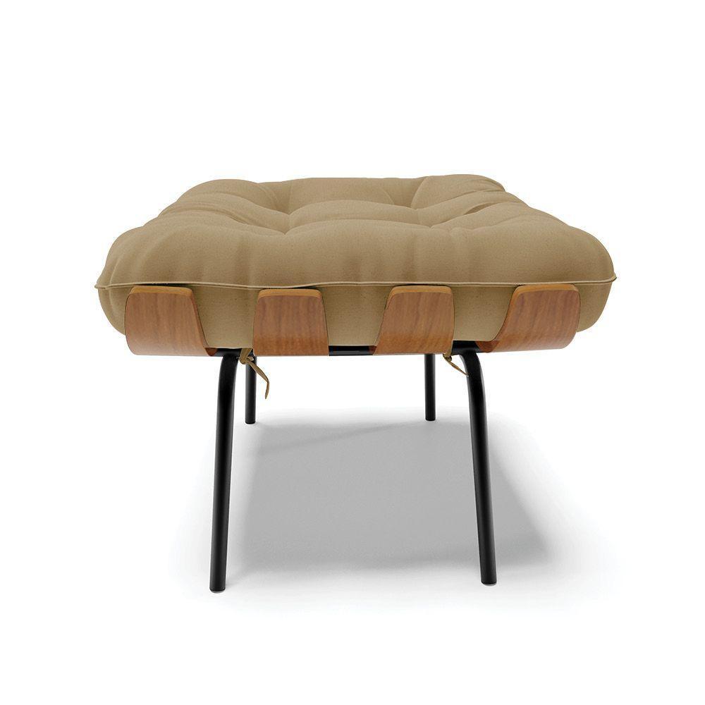 Kit 02 Puffs Costela Linho Palha A32 Base Metálica Preto - 7