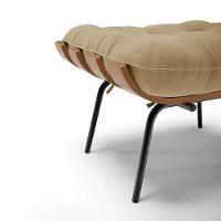 Kit 02 Puffs Costela Linho Palha A32 Base Metálica Preto