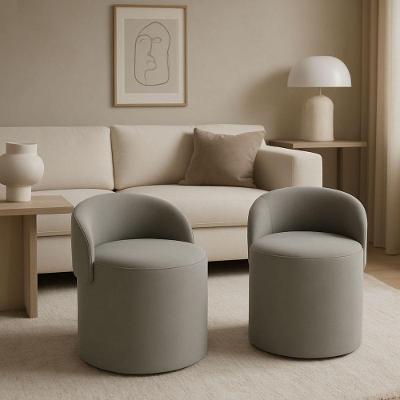 Kit 2 Puff Encosto Suede Redondo Sala Banco Orgânico Quarto Cinza