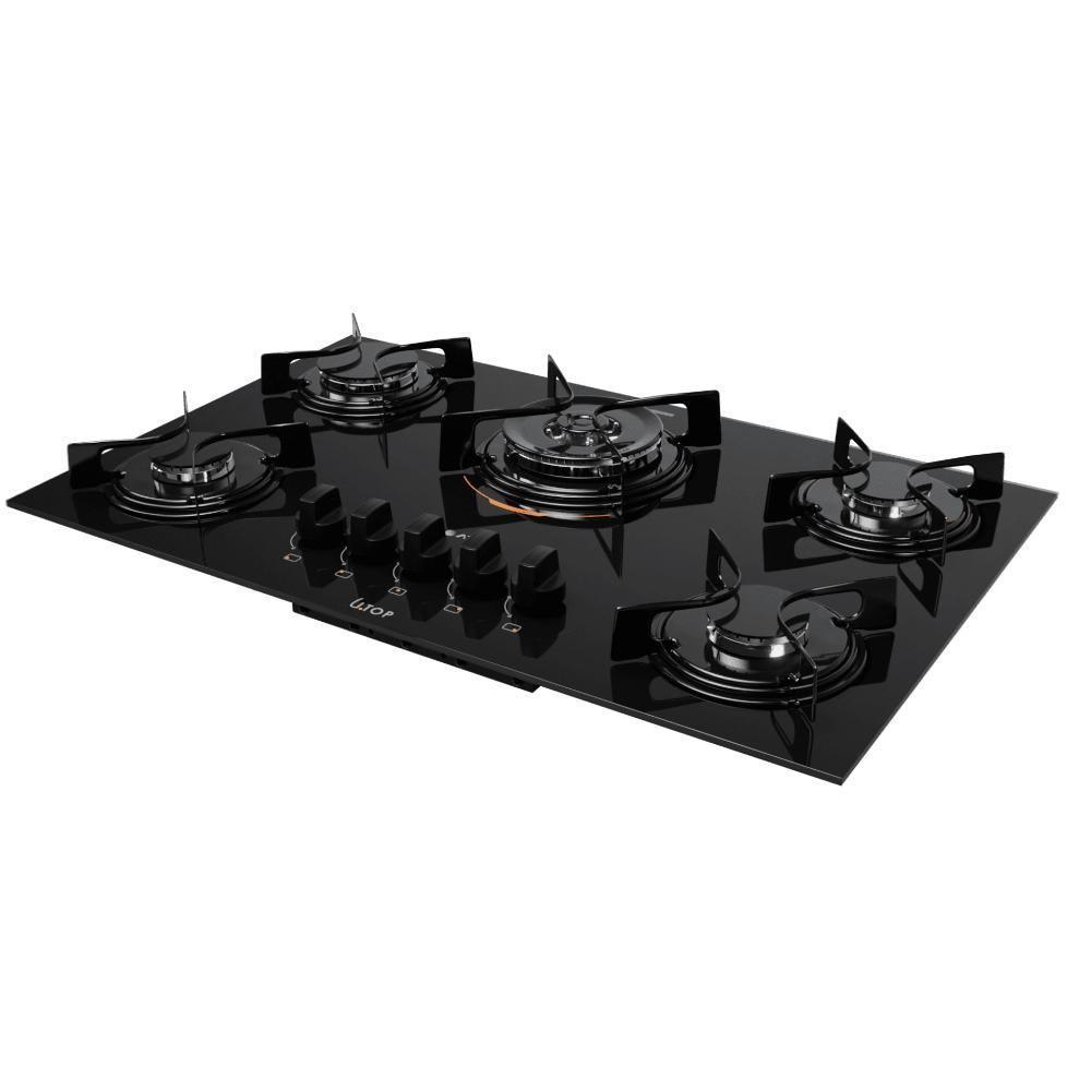 Cooktop 5 Bocas Preto Com Mesa De Vidro E Tripla Chama Atlas U Top Bivolt - 5