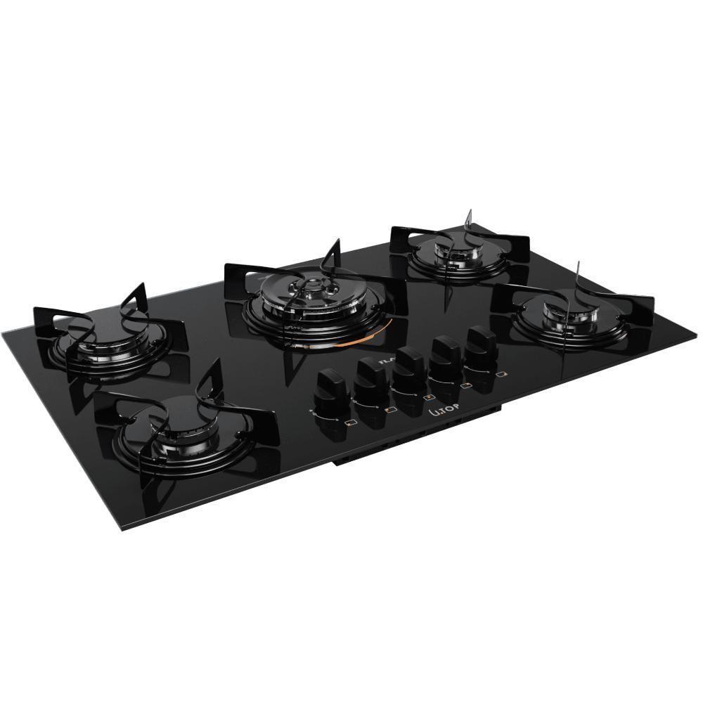 Cooktop 5 Bocas Preto Com Mesa De Vidro E Tripla Chama Atlas U Top Bivolt - 9